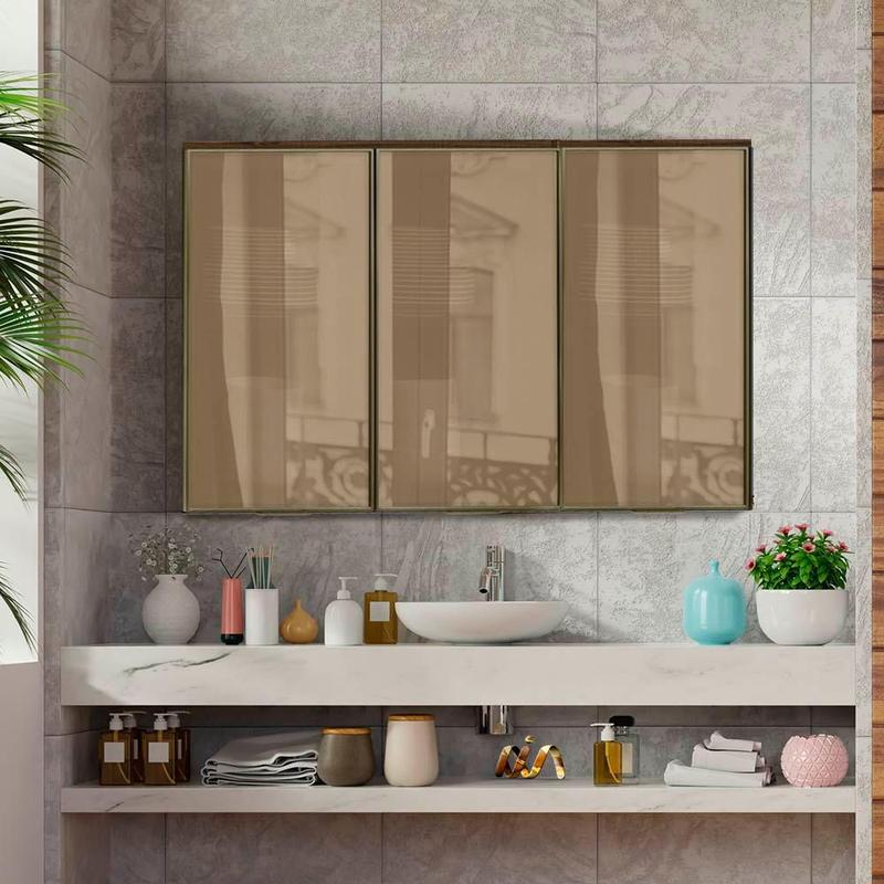 Armário Aéreo de Banheiro 3 Portas com Vidro Reflecta 120cm